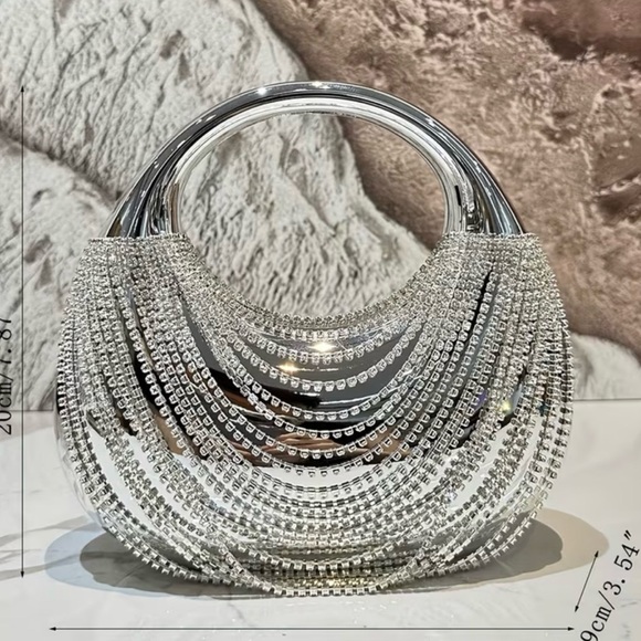 Handbags - Elegant Silver Handbag with Rhinestone Detailing